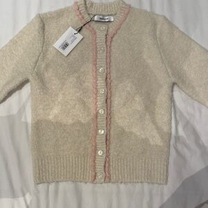 Danielle Guizio Cream Cardigan with Pink Trim